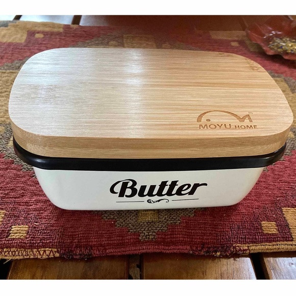 Enamelware Butter Dish, Lid, Spreaders New - Picture 1 of 4